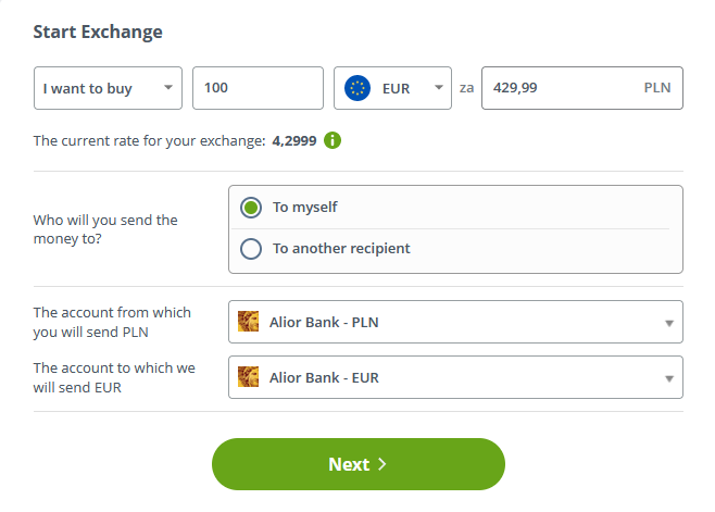 Form for adding a bank account