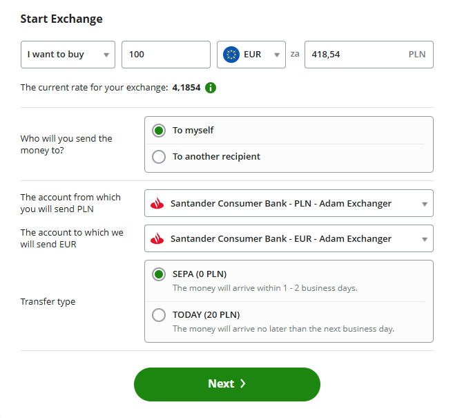Form for adding a bank account