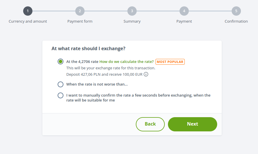 Exchange - choose at what rate