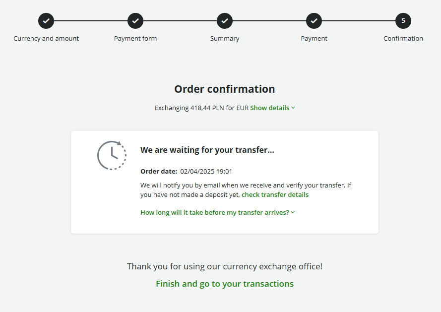 Exchange - confirmation