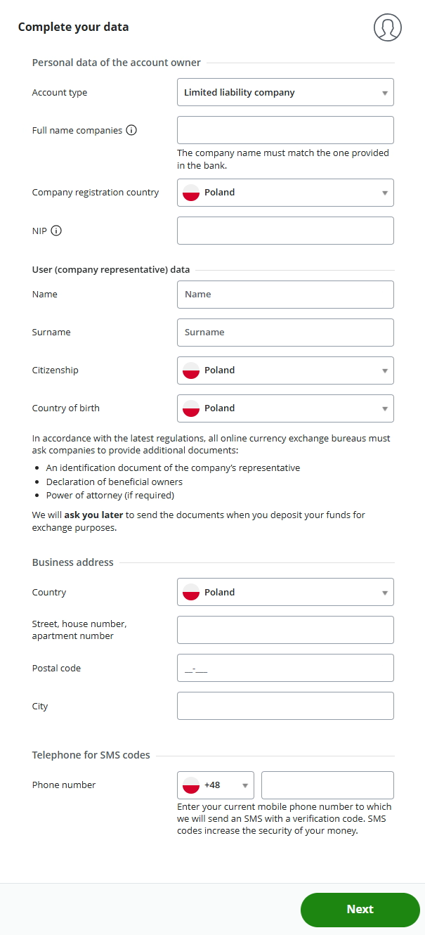 Form for a limited liability company