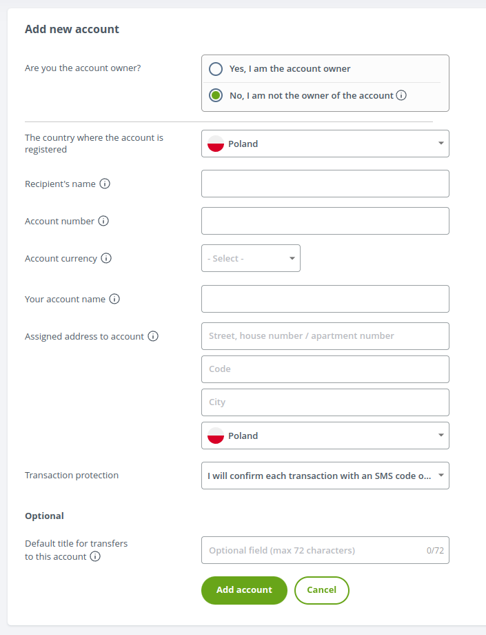 Form for adding another recipient