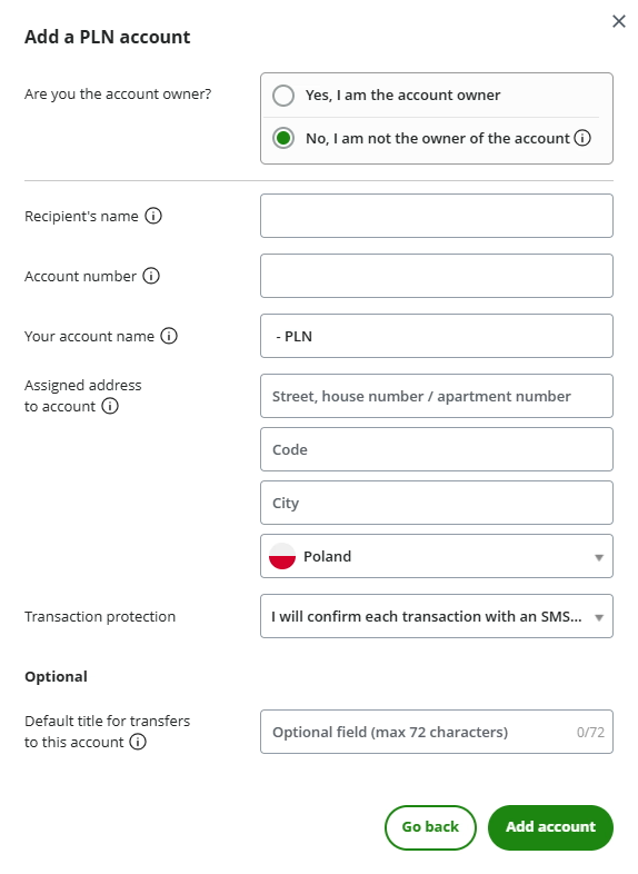 Form for adding another recipient